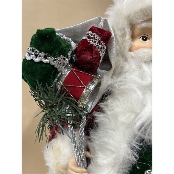 Merry Brite Santa Claus Tartan Plaid Coat Gift Bag Silver Staff 18" Read - Picture 3 of 12